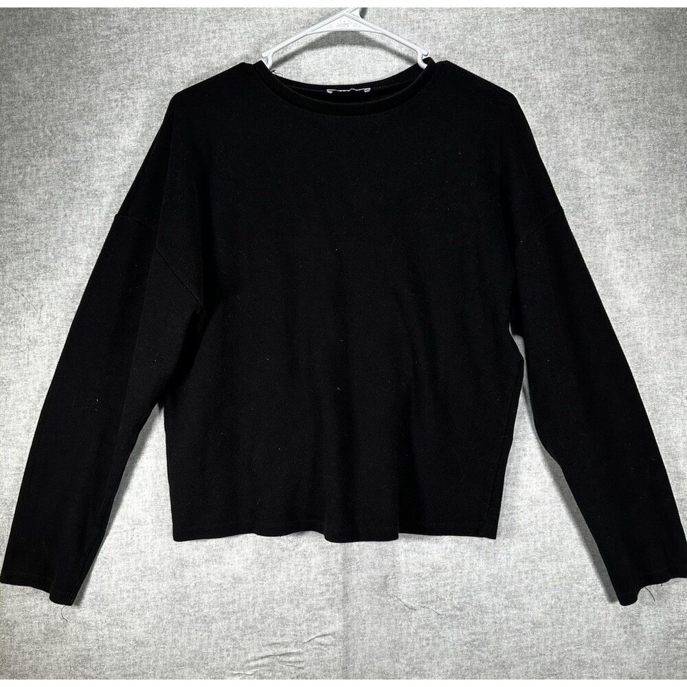 Zara Basic Long Sleeve Slouchy Sweatshirt Top Size Small Black